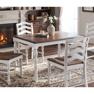 Sunvega Contemporary White and Oak Square Dining Table with 4 Ladder Back Chairs