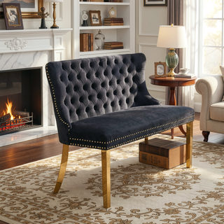 Sunvega Mid Century Modern Velvet Double Dining Loveseat Bench with Gold-Plated Steel Legs