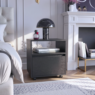 Sunvega White Nightstand with One Open Shelf and Spacious Drawer on Casters