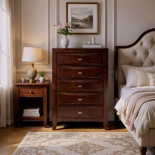 Sunvega Lucille Black Nightstand with Spacious Drawers and Chambered Fronts