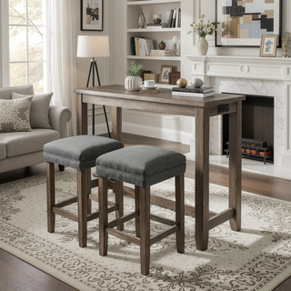 Sunvega Transitional Antique Blue and Gray Finish 3pc Dining Table Set with USB Port