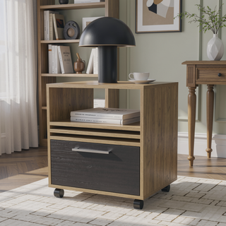 Sunvega Natural Oak Nightstand with Drawer and Open Shelf for Storage