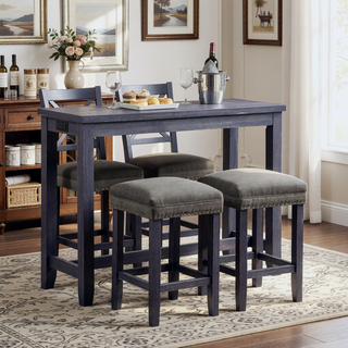 Sunvega Transitional Antique Blue and Gray Finish 3pc Dining Table Set with USB Port