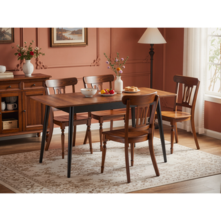 Sunvega Natural Wood and Black Dining Table with Butterfly Leaf Extension for Gatherings