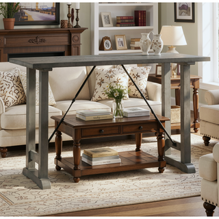 Sunvega Light Gray Finish Industrial Design Wood Frame Counter Height Bench