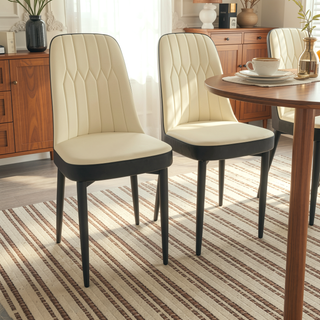 Sunvega Modern PU Leather Dining Chairs with Thick Soft Cushions and Black Metal Legs