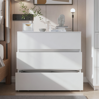 Sunvega White Contemporary Three Drawer Dresser with Pull Out Mechanism
