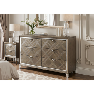Sunvega Skylar Dark Champagne Finish Nightstand with Two Spacious Embossed Drawers