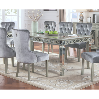 Sunvega Silver Contemporary Dining Table with Mirror Accent Design and Expandable Leaf
