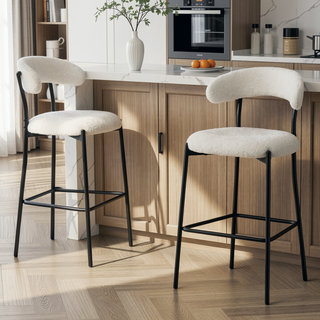 Sunvega 26 inch Counter Height Bar Stool with Soft Teddy Fabric and Black Powder Coating Base