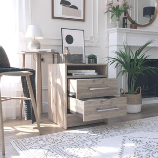 Sunvega 19.9 Inch High Nightstand with Two Drawers and Open Shelf