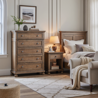 Sunvega Antique Brown Finish Nightstand with Hidden Drawer and Bun Feet
