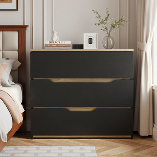 Sunvega Superior Top Four Spacious Drawers Dresser in Black Wengue Light Oak Finish