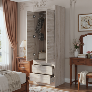 Sunvega Alabama Armoire with Two Drawers and a Large Double Door Cabinet