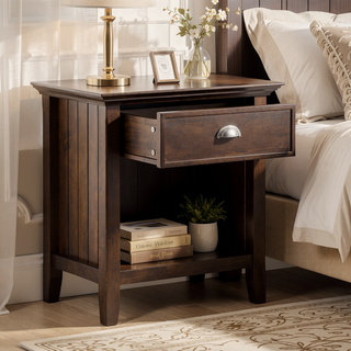 Sunvega Dark Brunette Brown Solid Wood Transitional Bedside Table with Drawer