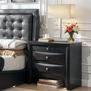 Sunvega Modern Black Nightstand with Two Storage Drawers and Pull Out Tray