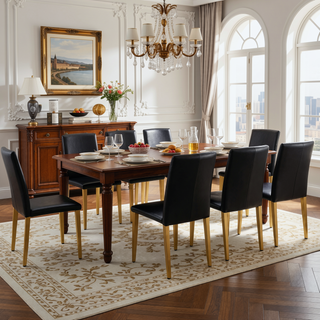 Sunvega Black Leather Chairs with Chrome Legs for Modern Minimalist Home Dining Set