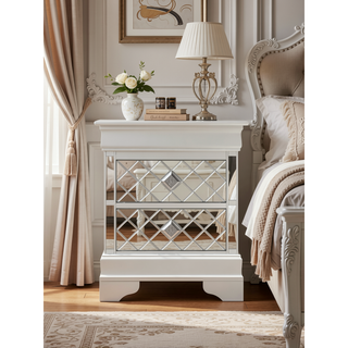 Sunvega Sleek Silver Champagne Nightstand with Two Spacious Drawers and Transitional Design