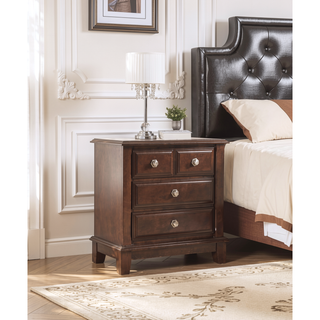 Sunvega Cappuccino Wood Veneer Night Stand with Silver Hardware for Bedroom