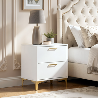 Sunvega Black and Gold 2-Drawer Nightstand with Spacious Storage and Metallic Accents