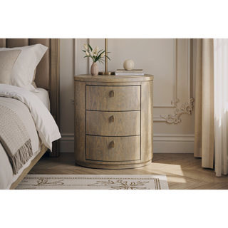 Sunvega Toffee Oval Nightstand with Soft-Close Drawers and USB Charging Ports