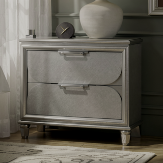 Sunvega Silver 2-Drawer Nightstand with Acrylic Handles and Embossed Panels