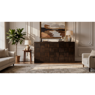 Sunvega Dark Brown Finish White Oak Veneer Dining Table with Extension Leaf