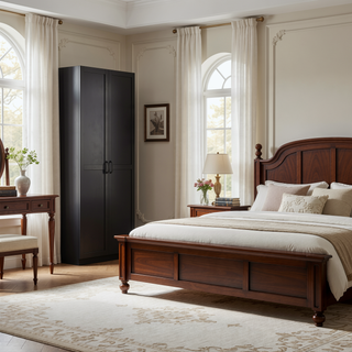 Sunvega Modern Free Standing Wardrobe Closet with 4 Adjustable Shelves for Bedroom