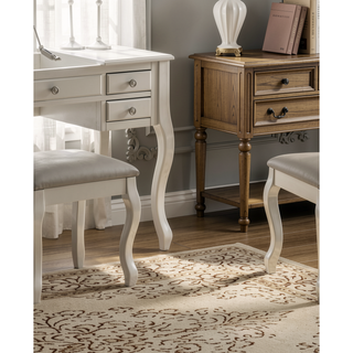Sunvega Silver Contemporary Modern Vanity Set with Stool and Flip Down Mirror