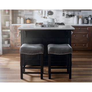 Sunvega Dark Gray Vegan Leather Counter Stool Set of 2 with Memory Foam Seat