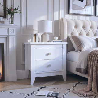 Sunvega Nightstand with Two Spacious Drawers and Four Wooden Legs for Bedroom