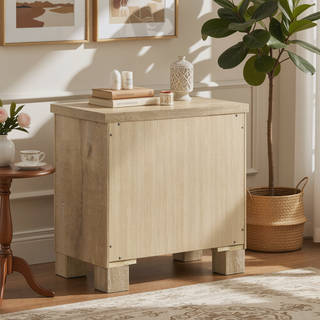Sunvega Weathered Oak Two-Drawer Nightstand with Dark Bronze Handles