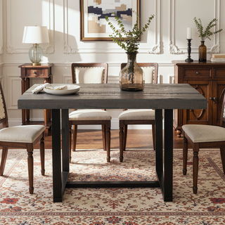 Sunvega Solid Pine Wood Distressed Dining Table with Painted Legs for Farmhouse Kitchen