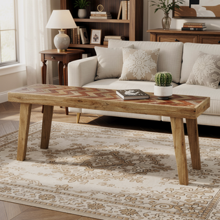Sunvega Handcrafted Mango Wood Dining Bench with Natural Boho Style