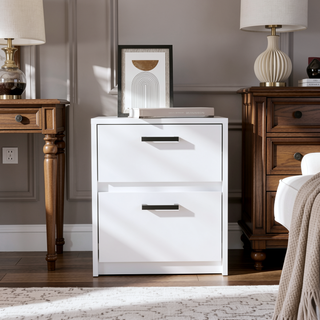 Sunvega Black Nightstand with Two Drawers and Metal Handles for Bedroom
