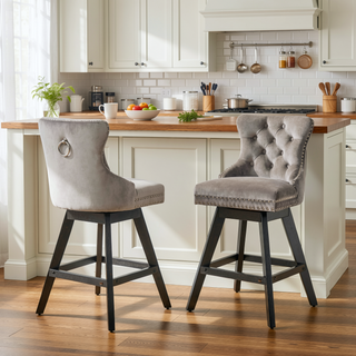 Sunvega Swivel Velvet Barstools with Button Tufted Back and Chrome Nailhead Trim