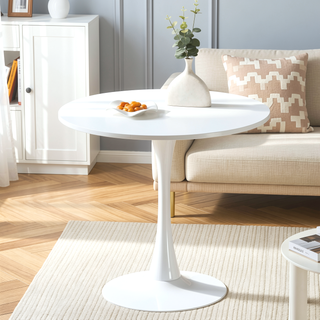 Sunvega White Nordic Style Hourglass-Shaped Round Table with Stable Metal Legs