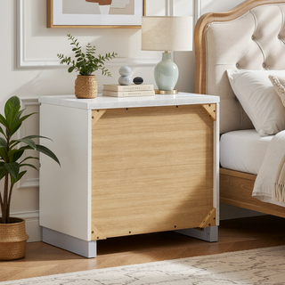 Sunvega Modern White High Gloss Nightstand with 2 Drawers and Chrome Handles