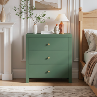 Sunvega Modern Midnight Blue 3-Drawer Nightstand with Brushed Gold Knobs
