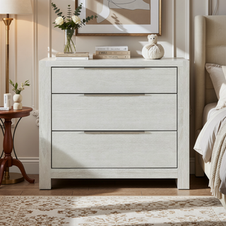 Sunvega Modern Transitional Beige Finish Nightstand with Three Wooden Drawers