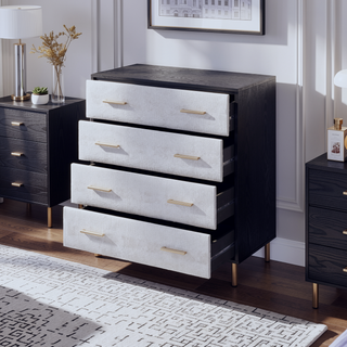 Sunvega Modern Nightstand with Patterned Drawer Fronts and Three Spacious Storage Drawers