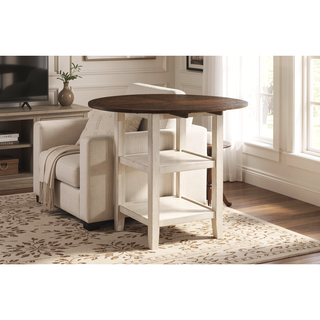 Sunvega White and Dark Cherry Finish Counter Height Table with 2 Drop Leaves