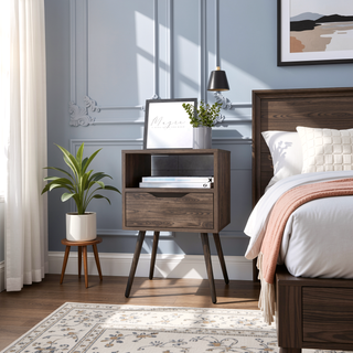 Sunvega Allie Nightstand with Superior Top One Drawer and Open Shelf