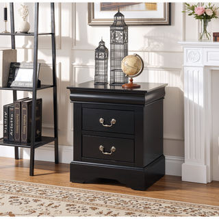 Sunvega Sleek Black Nightstand with Two Spacious Drawers and Nickel Handles