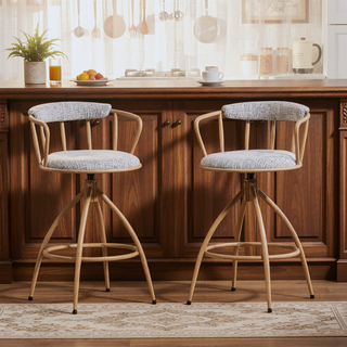 Sunvega Modern Industrial Swivel Bar Stool Set of 2 with Cushioned Fabric Seat