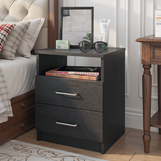 Sunvega Nightstand with Two Drawers and One Open Shelf for Bedroom Storage