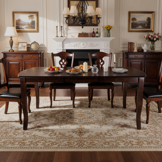 Sunvega Dark Cherry Finish Mango Veneer Wood Dining Table with Extension Leaf