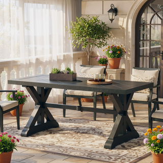 Sunvega Modern Outdoor Dining Table with Antique Matte Black Aluminum Frame