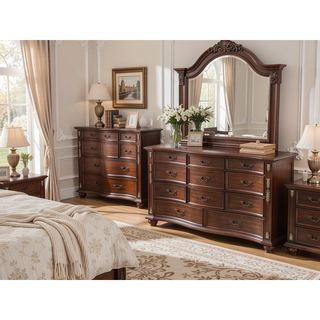 Sunvega Cherry Nightstand with Three Easy Glide Drawers and Velvet Lining
