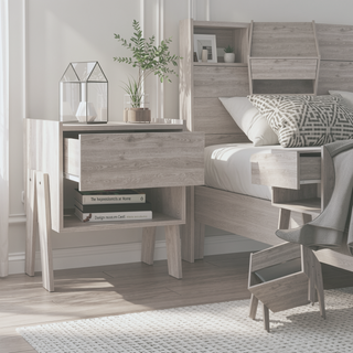 Sunvega Nightstand with Open Shelf and Drawer in Light Gray Finish